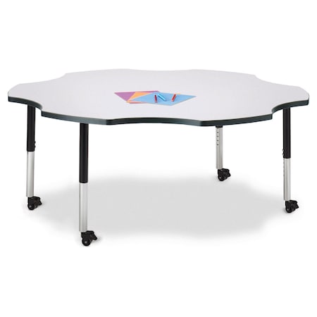 Jonti-Craft Berries Six Leaf Activity Table, 60 in., Mobile, Freckled Gray/Black/Black 6458JCM180